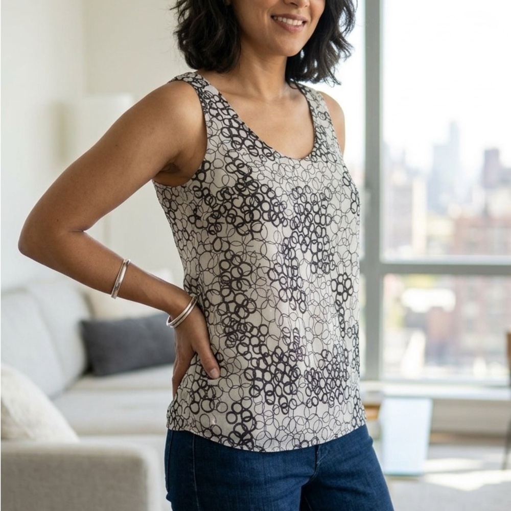 Women’s Beige Patterned Scoop Neck Tank Top